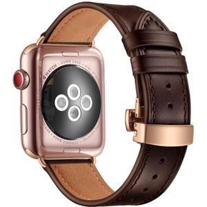 Echt leer + butterfly rose gouden gesp vervangende horlogebanden voor Apple Watch Series 6  SE & 5 & 4 40mm / 3 & 2 & 1 38mm (donkerbruin)
