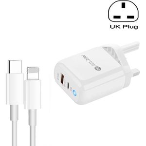 PD04 Type-C + USB-oplader voor mobiele telefoons met Type-C naar 8-pins kabel  UK-stekker