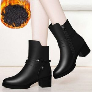 Ronde hoofd laarzen met dikke kant rits laarzen en fluwelen laarzen  grootte: 39 (zwart plus Velvet)