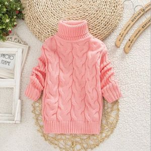 Roze winter Kinder dikke effen kleur Knit Bottoming coltrui Pullover trui  hoogte: 22Size (130cm)