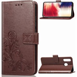 Lucky Clover ingedrukt bloemen patroon lederen case voor Galaxy A8s  met houder & kaartsleuven & portemonnee & hand strap (bruin)