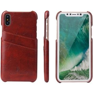 Fierre Shann retro olie Wax textuur PU lederen draagtas voor iPhone X/XS  met kaartsleuven (bruin)