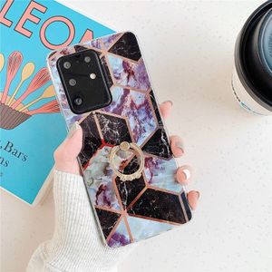 Voor Galaxy A71 Plating Kleurrijke geometrische Patroon Mozaek Marmer TPU Mobiele Telefoon Case Strassje Saterring (Zwarte PR6)