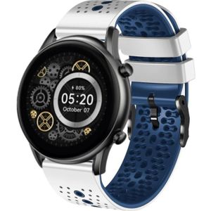Voor Xiaomi Haylou RT2 LS10 22 mm geperforeerde tweekleurige siliconen horlogeband (wit + blauw)