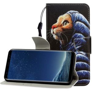 Voor Galaxy S8 Plus Gekleurde tekening horizontale flip lederen hoes met houder & kaartslot & portemonnee (Down Jacket Cat)