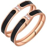 2 PCS Fashion Two Diamond-Studded Titanium Steel Couple Rings For Couple  Size: US Size 10(Rose Gold)