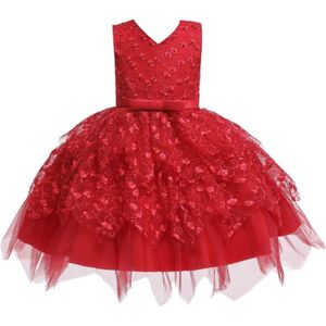 Meisjes onregelmatige geborduurde beaded Bow-knoop Tutu Mouwloze Jurk Show Dress  Passende hoogte: 90cm (Rood)