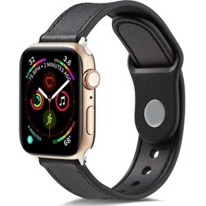 Voor Apple Watch Series 5 & 4 44mm / 3 & 2 & 1 42mm Single Buckle TPU+ Genuine Leather Watchband(Zwart)