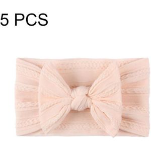 5 stuks zachte jacquard nylon kinderen hoofddeksels baby boog hoofdband (vlees roze)