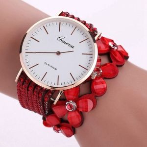 Vrouwen ronde wijzerplaat bloem Diamond hengsten armband horloge (rood)