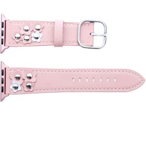 Voor Apple Watch 38mm serie 3 & 2 & 1 Fashion Occident stijl bloemen echt lederen pols horloge Band(Pink)