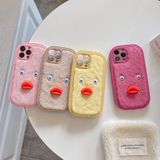 Voor iPhone 13 Pro pluche witte ogen eend TPU telefoonhoesje (roze rood)