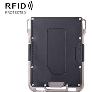 RFID Metal Anti-Theft Credit Card Holder(Silver Metal + Black Skin)