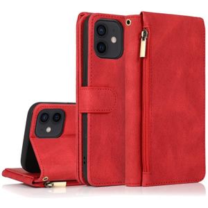 Skin-feel Crazy Horse Texture Zipper Portemonnee Tas Horizontale Flip Lederen Case met Houder & Kaart Slots & Portemonnee & Lanyard Voor iPhone 12 Pro Max (Rood)