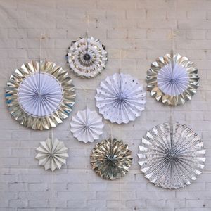 2 sets Bronzing papier fan bloem instellen verjaardag vakantie bruiloft feestdecoratie  kleur: Hot zilver 8ST