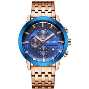 OCHSTIN 7248 mode stalen band multifunctioneel quartz herenhorloge (ros goud blauw)