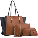 4 in 1 Fashionable Simple Suit Bag Messenger Large Capacity Handtas (Brown)
