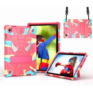 Voor Samsung Galaxy Tab A8 10.5 2021 Spider Texture Silicone Hybrid PC Tablet Case met schouderband (camouflage + rose rood)