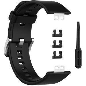 Voor Huawei Watch Fit Siliconen vervangende polsband horlogeband met roestvrijstalen gesp (Zwart)