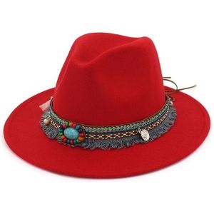 Vrouwen Jazz Caps Bohemen stijl wollen hoeden voor lente zomer Beach(Red)