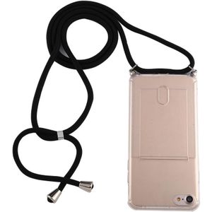 Voor iPhone 8 / 7 Transparante TPU beschermhoes met Lanyard & Card Slot(Transparant)