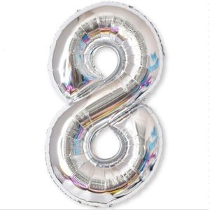 2 stuks 40 inch aluminium folie nummer ballonnen verjaardag bruiloft verlovingsfeest decor Kids bal Supplies (8-zilver)