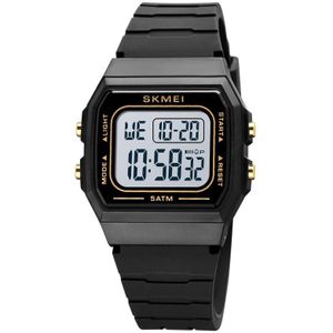 SKMEI 1683 Dual Time LED Digitale Display Lichtgevende Siliconen Band Elektronisch Horloge (zwart goud en wit)