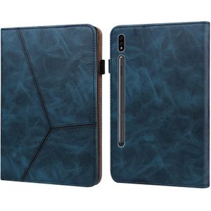 Voor Samsung Galaxy Tab S7 T870 / T875 / T876B Solid Color Relif Gestreepte Lederen Tablet Case (Blauw)