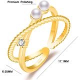 2 stks J358 damesmode parel wijsvinger open ring (gouden kleur)