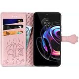 Voor Motorola Edge 20 Pro Mooie kat en hond embossing patroon horizontale flip lederen tas  met houder & kaart slots & portefeuille en cartoon clazing & lanyard (rose goud)