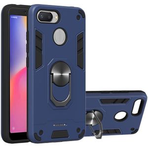 Voor Xiaomi Redmi 6 (Geperforeerd) 2 in 1 Armour Series PC + TPU Beschermhoes met ringhouder (Royal Blue)