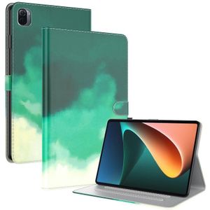 For Xiaomi Mi Pad 5 / 5 Pro Voltage Watercolor Pattern Skin Feel Magnetic Horizontal Flip PU Leather Case with Holder & Card Slots & Photo Frame & Sleep / Wake-up Function(Cyan Green)