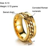 2 pc's Romeinse cijfers Turnable Chain Titanium stalen ring  kleur: goud