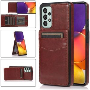 For Samsung Galaxy A73 5G Solid Color PC + TPU Protective Case with Holder & Card Slots(Brown)