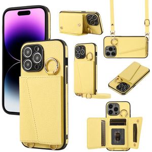 Voor iPhone 14 Pro Max Crossbody Ring portemonnee lederen achterkant telefoonhoesje