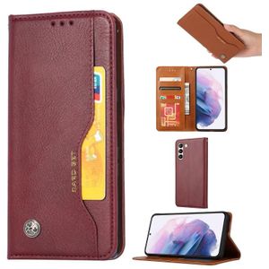 Voor Samsung Galaxy S21 FE Kneden Huid textuur horizontale flip lederen geval met fotolijst & houder & kaart slots &portemonnee (wijn rood)