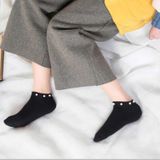 Dames Short Socks Candy Color Socks Katoen Mooie Glimmende Parelsokken (Zwart)