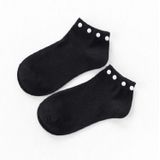 Dames Short Socks Candy Color Socks Katoen Mooie Glimmende Parelsokken (Zwart)