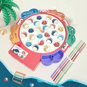Magnetische vissen speelgoed kinderen educatieve multifunctionele muziek roterende visplaat  kleur: roze batterij stijl +24 vissen 5 hengels