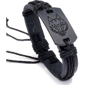 5 stks B01916 Heren lederen Wolf hoofd geweven armband