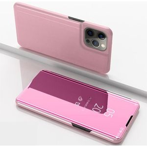 Geplaatste spiegel horizontale flip lederen telefoonhoes met houder voor iPhone 14 pro  kleine hoeveelheid aanbevolen vr iPhone 14 lancering (rosgoud)