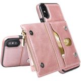 Zipper Wallet Bag PU Back Cover Shockrpoof Phone Case with Holder & Card Slots & Wallet For iPhone  X / XS(Pink)