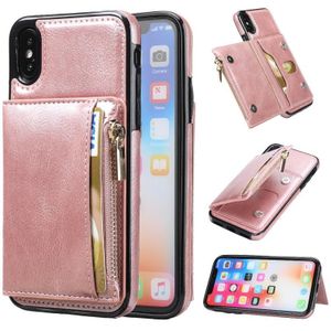 Zipper Wallet Bag PU Back Cover Shockrpoof Phone Case with Holder & Card Slots & Wallet For iPhone  X / XS(Pink)