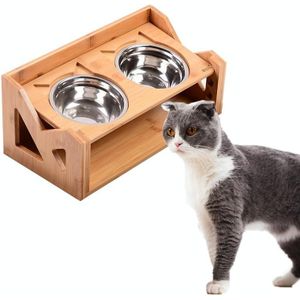 Bamboe hout tillen Cat eettafel verstelbare hoogte hellende cat bowl  specificatie: Upgrade Roestvrijstalen kom