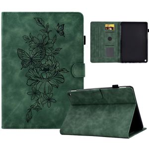 Voor Amazon Kindle Fire HD10 2021 Peony Butterfly relif lederen Smart Tablet Case(Groen)