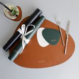 Creatieve lederen zachte placemat Home Ellipse Waterdicht en olieproof isolatie mat coaster (bruin)