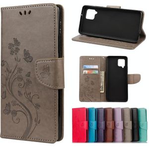 Voor Samsung Galaxy A42 5G Butterfly Flower Pattern Horizontale Flip Lederen case met Holder & Card Slots & Wallet(Grey)