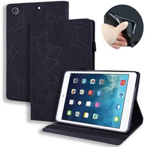 Voor iPad 10 2 inch 2019 Kalfspatroon Dubbel opvouwbaar design in relif lederen hoesje met houder & kaartsleuven & penslot & elastic band(zwart)