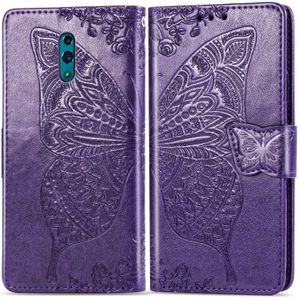 Butterfly Love bloemen relif horizontale Flip lederen case voor OPPO Reno  met houder & kaartsleuven & portemonnee & Lanyard (donker paars)