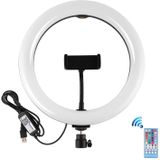 PULUZ 10 2 inch 26cm Curved Surface USB RGBW Dimable LED Ring Vlogging Photography Video Lights with Cold Shoe Tripod Ball Head & Remote Control & Phone Clamp(Black)